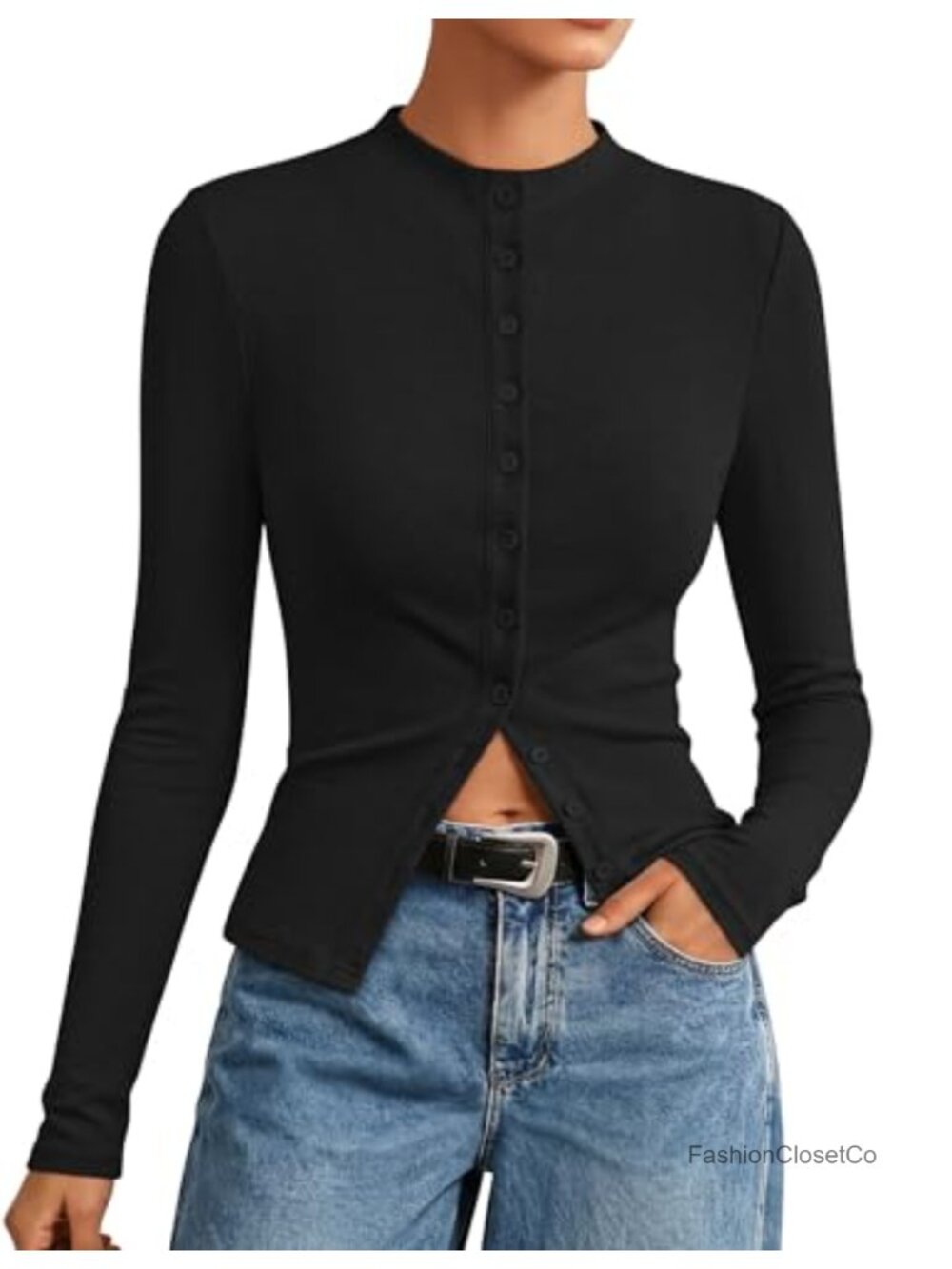 ZESICA Women's Mock Neck Button Front Lightweight Cardigan Sweater